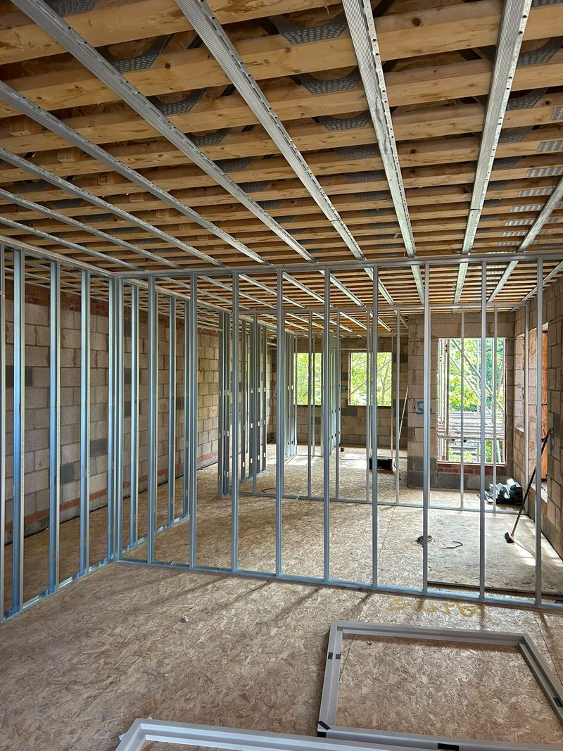Metal stud partitions going up at Oakfield House, Dorridge